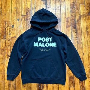 Post Malone Twelve Carat Tour Hoodie Men's Black Graphic Fleece Kangaroo Pocket